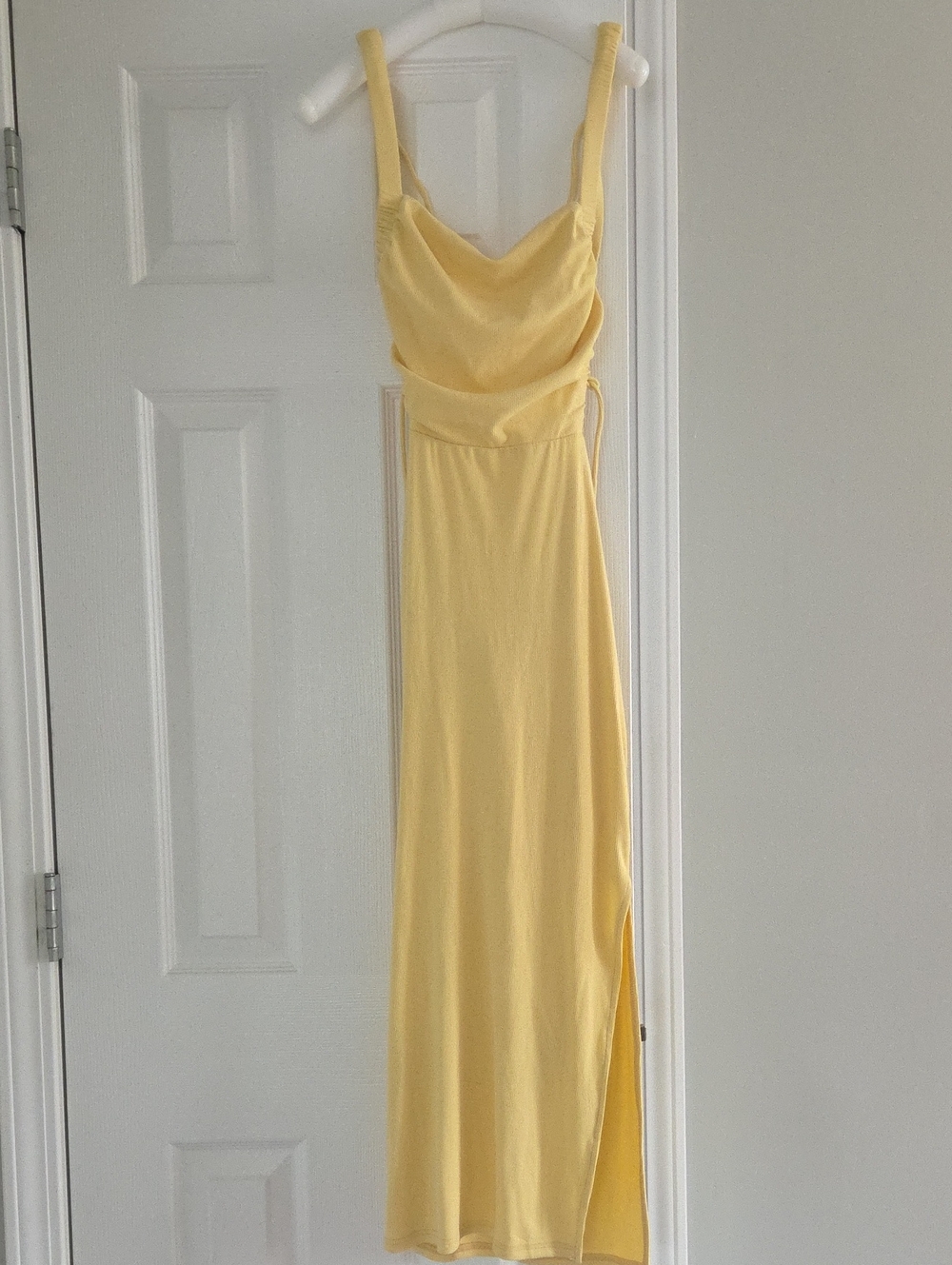 Elegant Yellow Cowl Neck Maxi Dress - Sleeveless